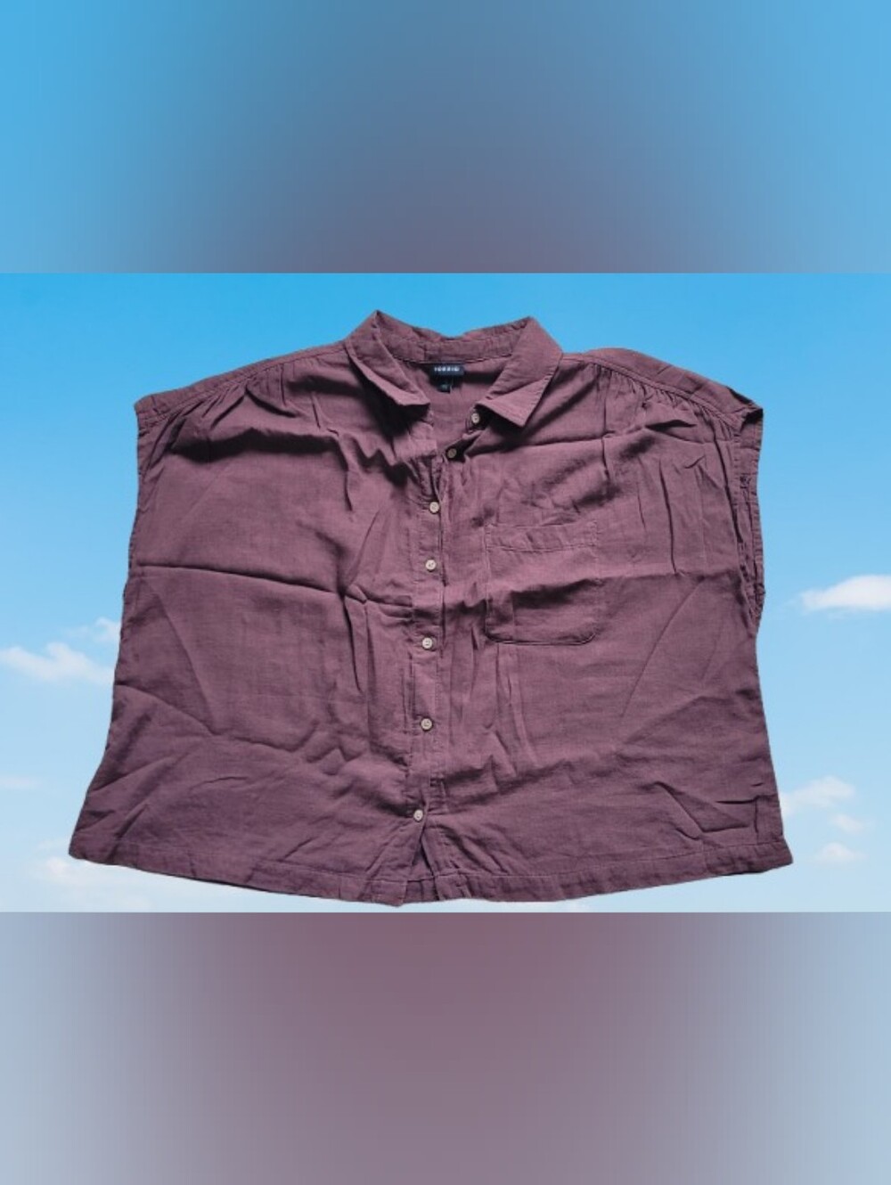 Torrid Brown Button Up Shirt, Crop, Cotton Rayon Blend, Crop, 1x, Sleeveless